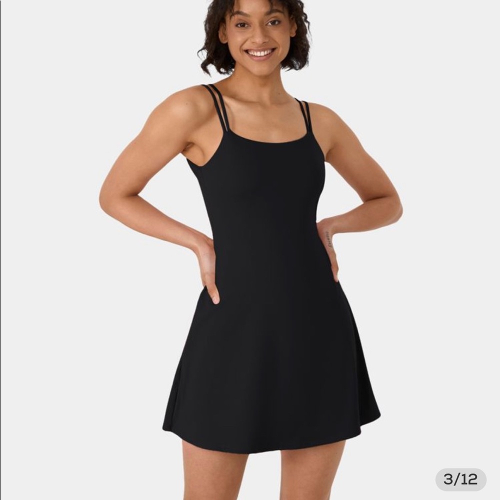 HALARA Everyday Double Straps Backless Twisted Activity Dress Black XS NWT